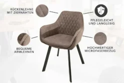 Retro Stuhl PALERMO taupe mit Armlehne und Ziersteppung