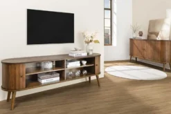 Retro TV-Board VALHALLA WOOD 160cm smoked Eichenholz Schiebetüren Lowboard