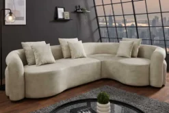 Retro Wohnlandschaft VOGUE 290cm beige Samt XXL-Sofa organische Form inkl. Kissen