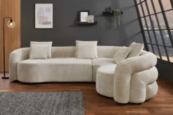 Retro Wohnlandschaft VOGUE 290cm beige Chenille XXL-Sofa organische Form inkl. Kissen
