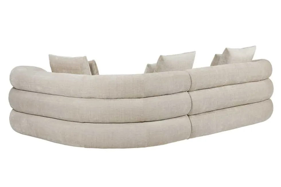 Retro Wohnlandschaft VOGUE 290cm beige Chenille XXL-Sofa organische Form inkl. Kissen
