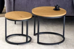Runde Beistelltische 2er Set ELEGANCE 45cm natur Wildeiche-Design Holz schwarzes Metallgestell