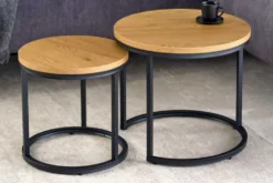 Runde Beistelltische 2er Set ELEGANCE 45cm natur Wildeiche-Design Holz schwarzes Metallgestell