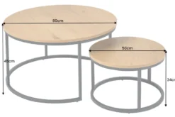 Runde Couchtische 2er Set ELEGANCE 80cm natur Wildeiche Holz-Design schwarzes Metallgestell