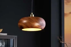 Runde Hängelampe ALVA 25cm natur Akazienholz Eisen Hängeleuchte