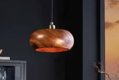 Runde Hängelampe ALVA 25cm natur Akazienholz Eisen Hängeleuchte