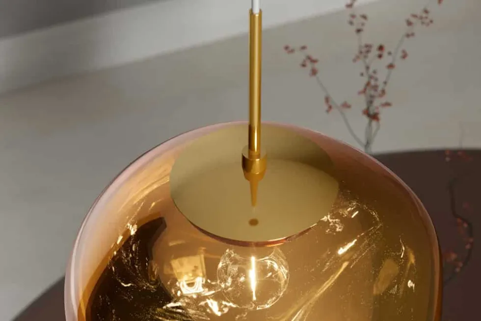 Runde Hängelampe LIQUID DIAMOND 20cm gold Glas Stahl Kugelleuchte