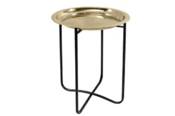 Runder Beistelltisch CASABLANCA 50cm messing gold schwarz Tablett abnehmbar klappbar