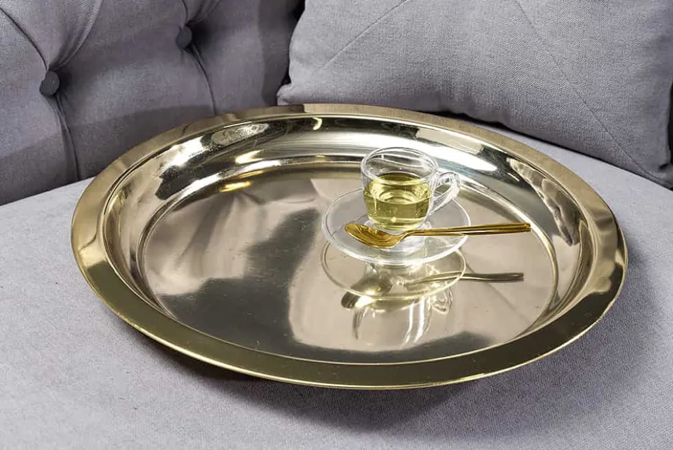 Runder Beistelltisch CASABLANCA 50cm messing gold schwarz Tablett abnehmbar klappbar