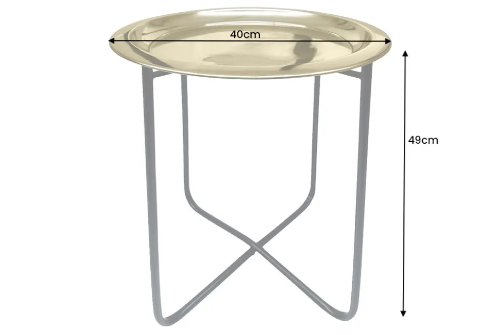 Runder Beistelltisch CASABLANCA 50cm messing gold schwarz Tablett abnehmbar klappbar