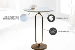 Runder Beistelltisch ELEGANCE 60cm weiß gold antik Marmor Metall Aluminium handmade