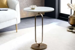 Runder Beistelltisch ELEGANCE 60cm weiß gold antik Marmor Metall Aluminium handmade