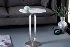 Runder Beistelltisch ELEGANCE 60cm silber Metall Aluminium handmade