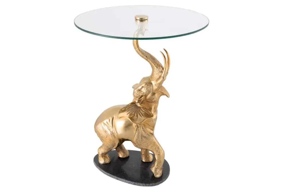 Runder Beistelltisch ELEPHANT 80cm silber Metall Glas Marmor Skulptur handmade