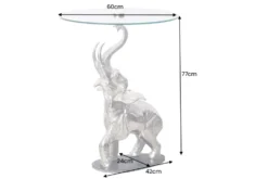 Runder Beistelltisch ELEPHANT 80cm silber Metall Glas Marmor Skulptur handmade