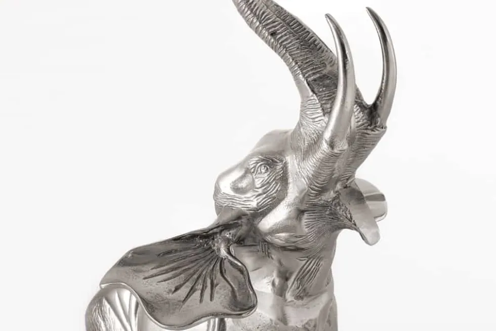 Runder Beistelltisch ELEPHANT 80cm silber Metall Glas Marmor Skulptur handmade