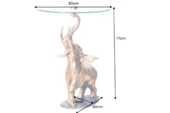 Runder Beistelltisch ELEPHANT 80cm gold Metall Glas Marmor Skulptur handmade