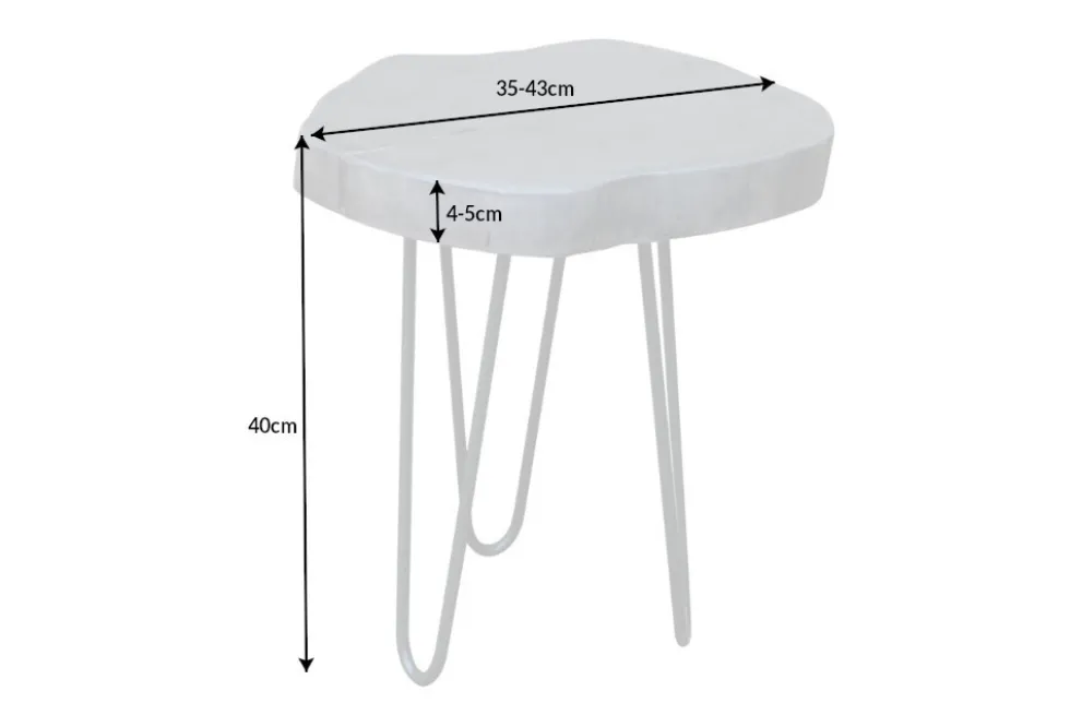 Runder Beistelltisch GOA 45cm grau Akazie Massivholz Baumscheibe Hairpin Legs Metall