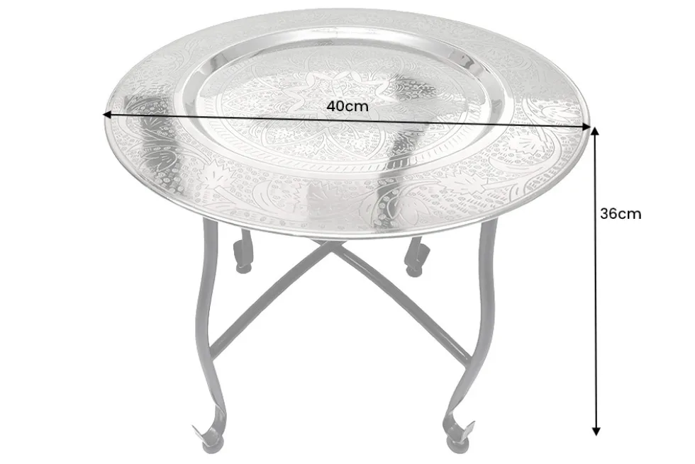 Runder Beistelltisch MARRAKESCH 40cm silber Teetisch abnehmbares Tablett klappbar