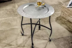 Runder Beistelltisch MARRAKESCH 40cm silber Teetisch abnehmbares Tablett klappbar