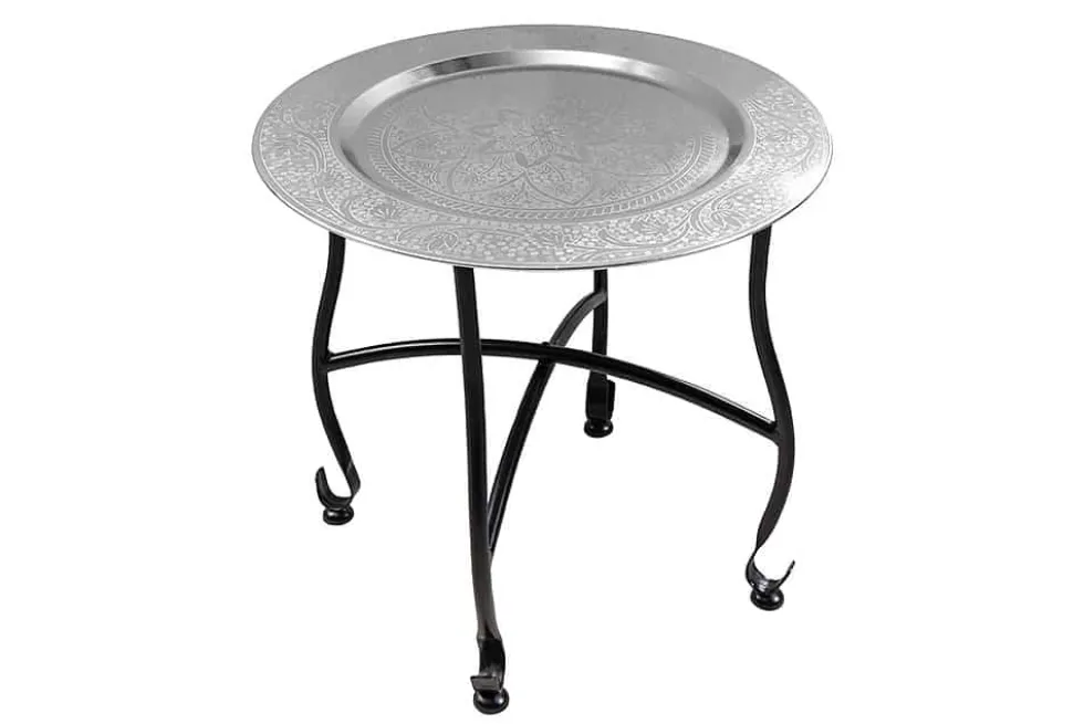 Runder Beistelltisch MARRAKESCH 40cm silber Teetisch abnehmbares Tablett klappbar