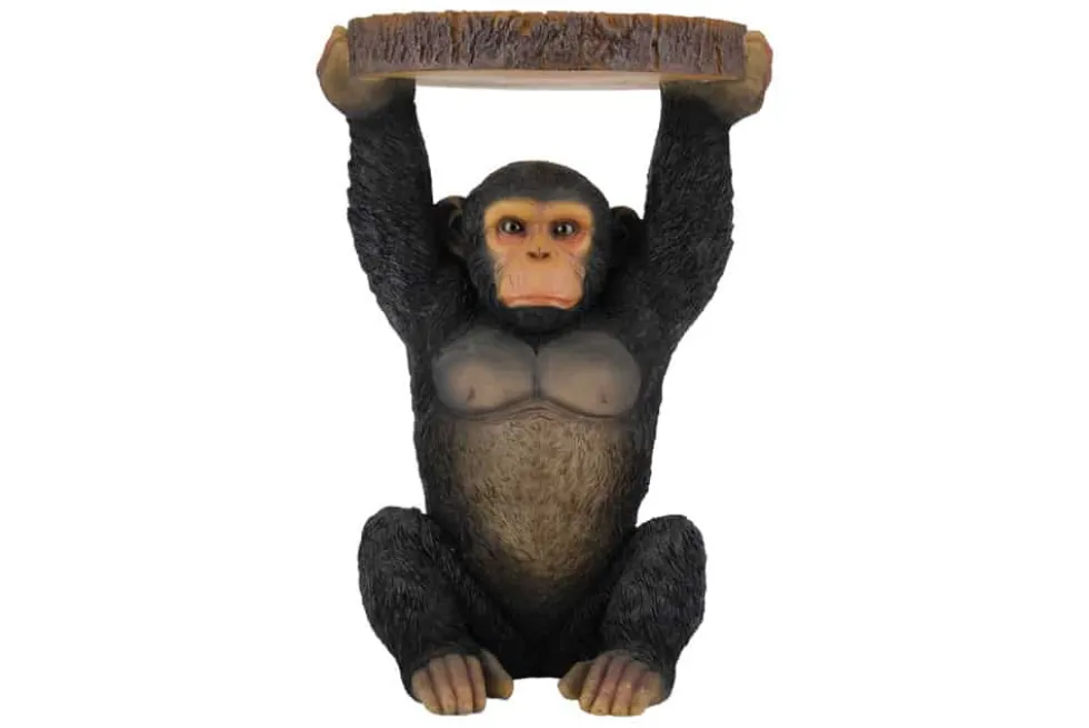 Runder Beistelltisch MONKEY 55cm schwarz grau Affen-Skulptur handmade