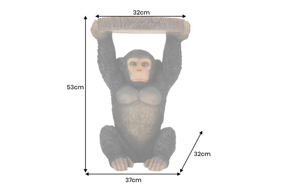 Runder Beistelltisch MONKEY 55cm schwarz grau Affen-Skulptur handmade