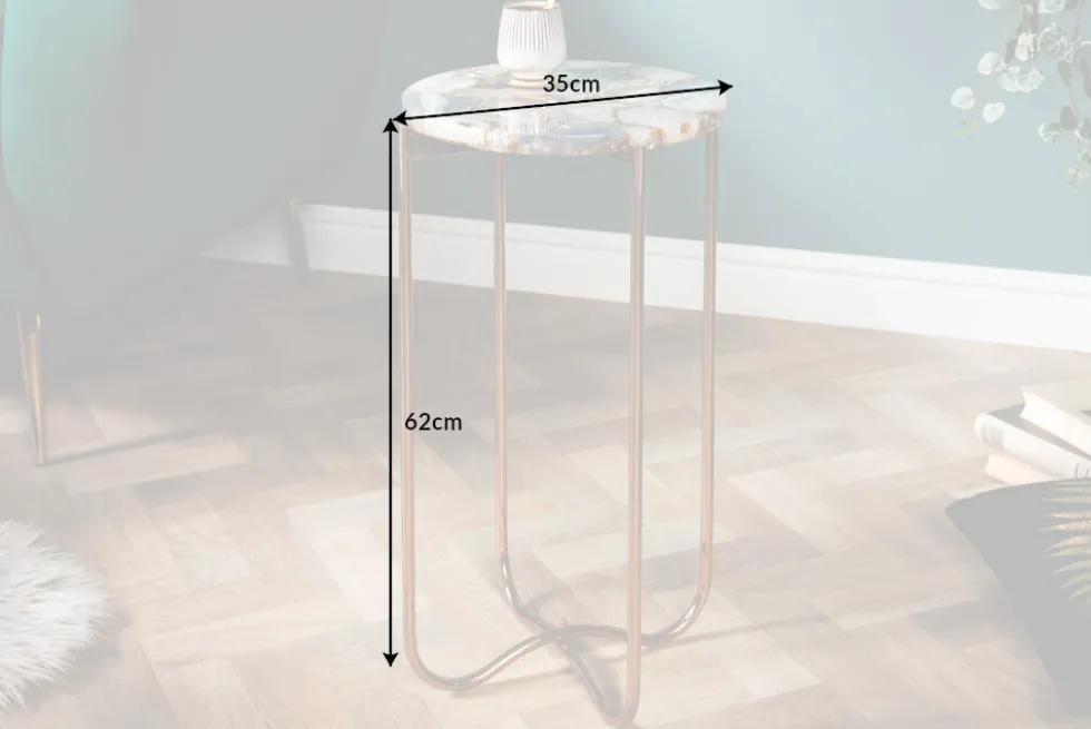 Runder Beistelltisch NOBLE I 35cm Edelstein Achat klappbar goldenes Metallgestell