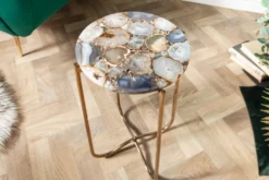 Runder Beistelltisch NOBLE I 35cm Edelstein Achat klappbar goldenes Metallgestell