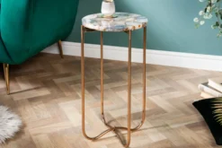 Runder Beistelltisch NOBLE I 35cm Edelstein Achat klappbar goldenes Metallgestell