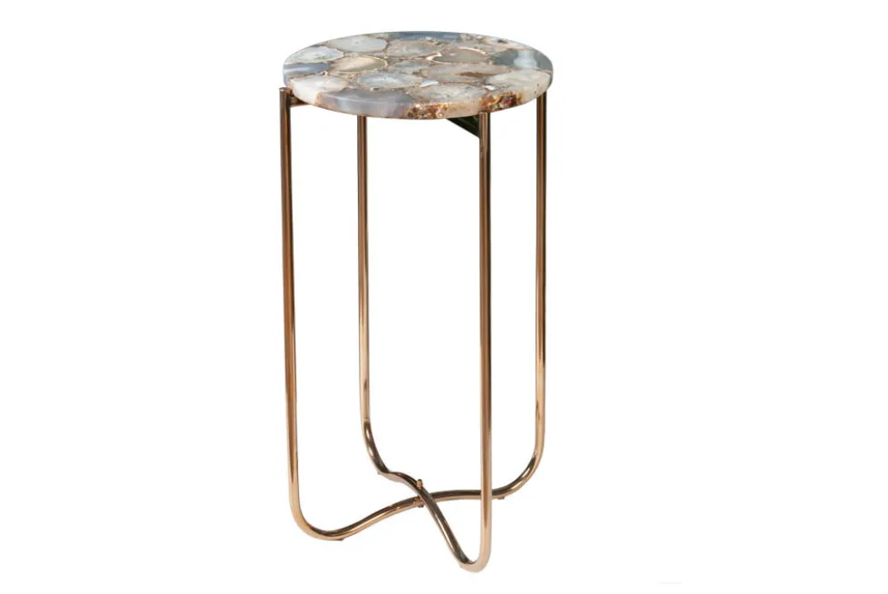 Runder Beistelltisch NOBLE I 35cm Edelstein Achat klappbar goldenes Metallgestell