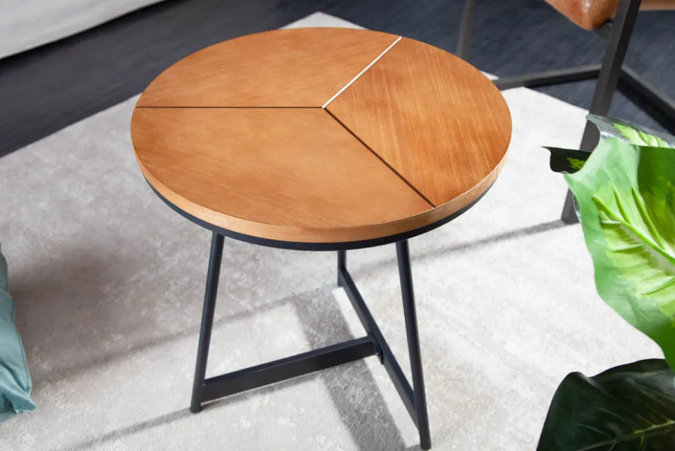 Runder Beistelltisch OAK ELEGANCE 45cm Eiche-Design schwarzes Metallgestell