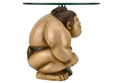 Runder Beistelltisch SUMO 30cm natur beige Skulptur handmade
