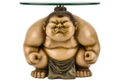 Runder Beistelltisch SUMO 30cm natur beige Skulptur handmade