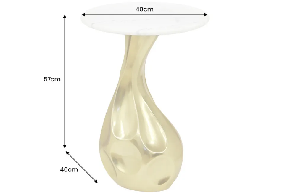 Runder Beistelltisch TEAR 60cm gold weiß mit Marmor-Tischplatte handmade