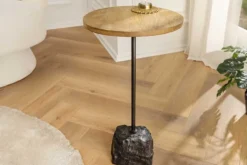 Runder Beistelltisch TRAYFUL 55cm natur Mangoholz Massivholz Marmorfuß Metall schwarz