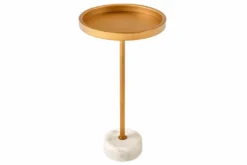Runder Beistelltisch TRAYFUL 60cm gold Eisen weiß Marmorfuß handmade