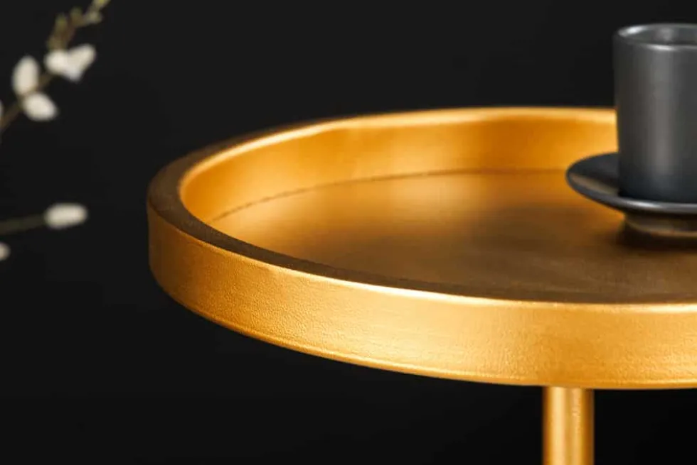 Runder Beistelltisch TRAYFUL 60cm gold Eisen weiß Marmorfuß handmade