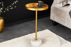 Runder Beistelltisch TRAYFUL 60cm gold Eisen weiß Marmorfuß handmade