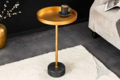 Runder Beistelltisch TRAYFUL 60cm gold Eisen schwarzer Marmorfuß handmade