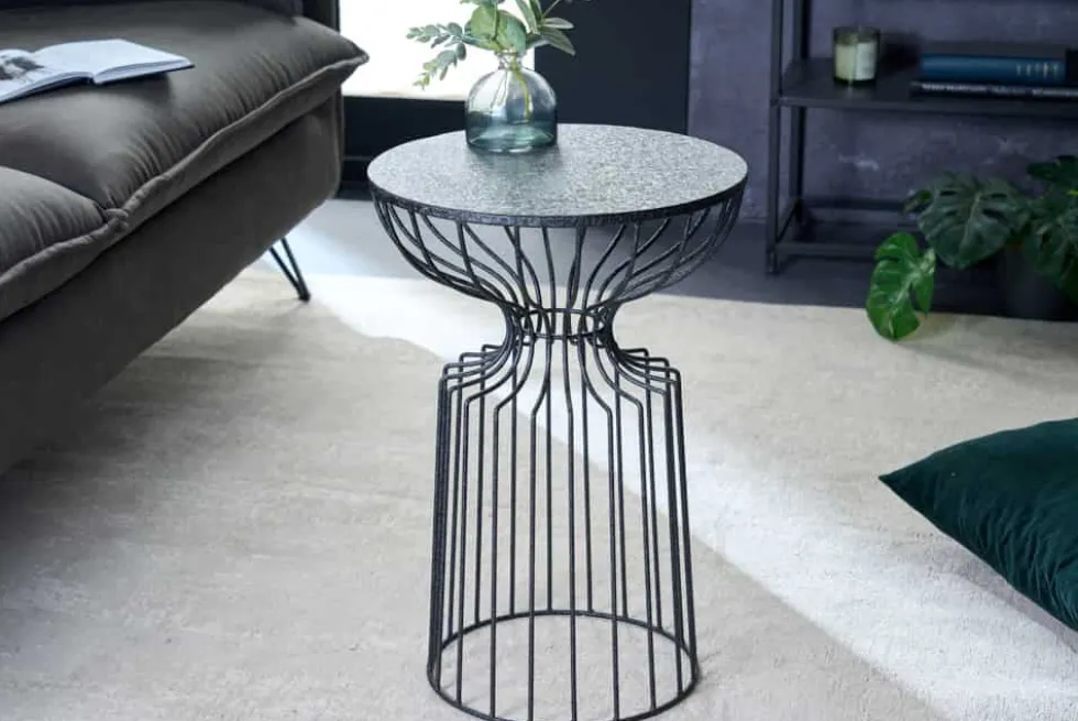 Runder Beistelltisch VARIATION 55cm schwarz Eisen Metallgestell handmade