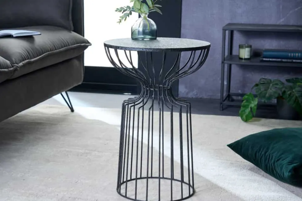 Runder Beistelltisch VARIATION 55cm schwarz Eisen Metallgestell handmade