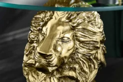 Runder Beistelltisch WILDLIFE LION 60cm gold antik Metall Glas Löwen Skulptur