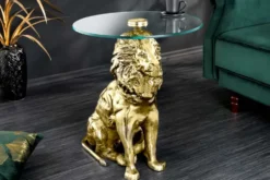 Runder Beistelltisch WILDLIFE LION 60cm gold antik Metall Glas Löwen Skulptur