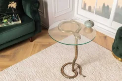 Runder Beistelltisch WILDLIFE SNAKE 65cm kupfer antik Metall Glas handmade