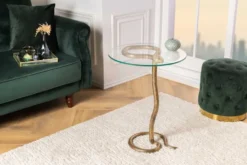 Runder Beistelltisch WILDLIFE SNAKE 65cm kupfer antik Metall Glas handmade