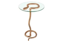 Runder Beistelltisch WILDLIFE SNAKE 65cm kupfer antik Metall Glas handmade