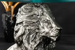 Runder Beistelltisch WILDLIFE LION 60cm silber antik Metall Glas Löwen Skulptur