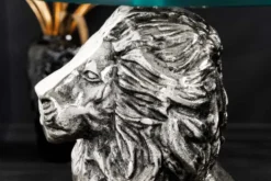 Runder Beistelltisch WILDLIFE LION 60cm silber antik Metall Glas Löwen Skulptur