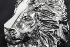 Runder Beistelltisch WILDLIFE LION 60cm silber antik Metall Glas Löwen Skulptur